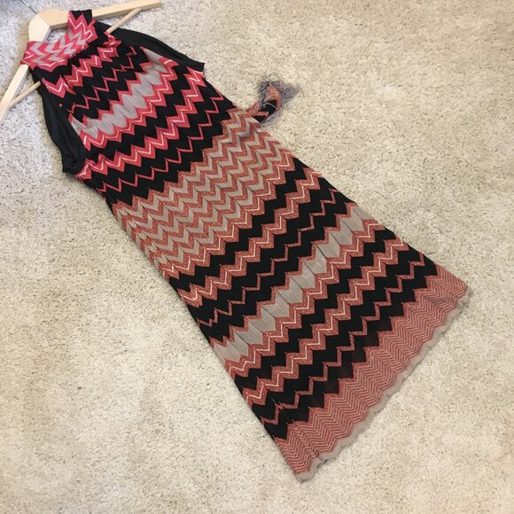 Hale Bob Zigzag Halter Neck Tassel Tie Up Pleated Flapper Dress - Picture 12 of 16